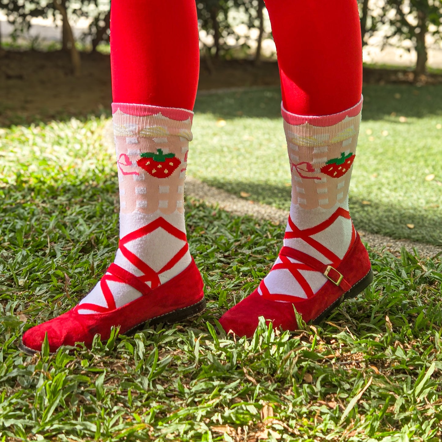 Strawberry Ribbon Knit Socks