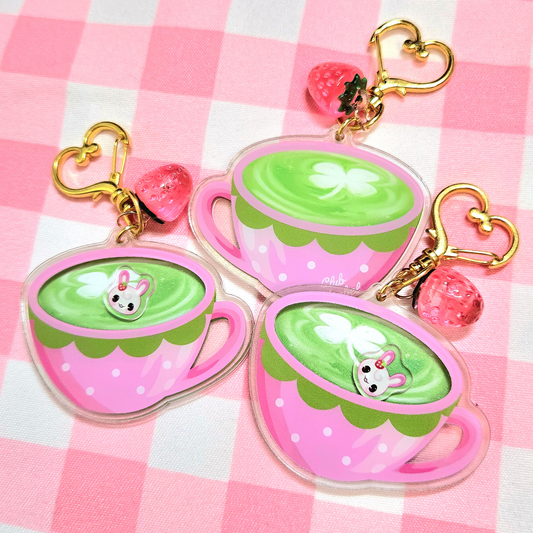 Ichigo Matcha Teacup Acrylic Shaker Keychain