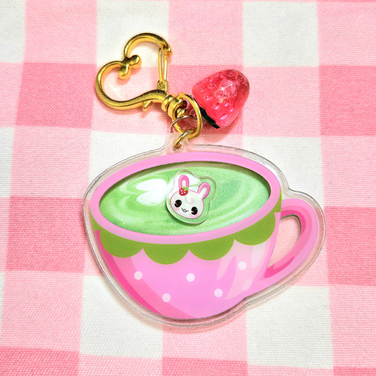 Ichigo Matcha Teacup Acrylic Shaker Keychain